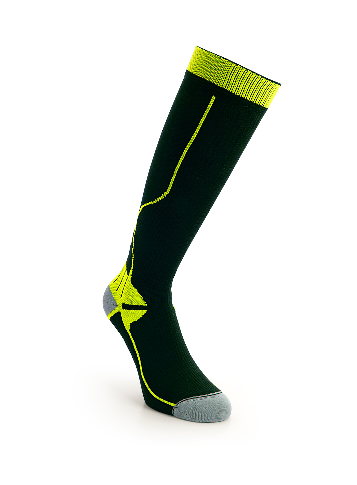 Meia Alta de Compressão Desportiva Amarelo Fluorescente Meia Alta de Compressão Desportiva Amarelo Fluorescente