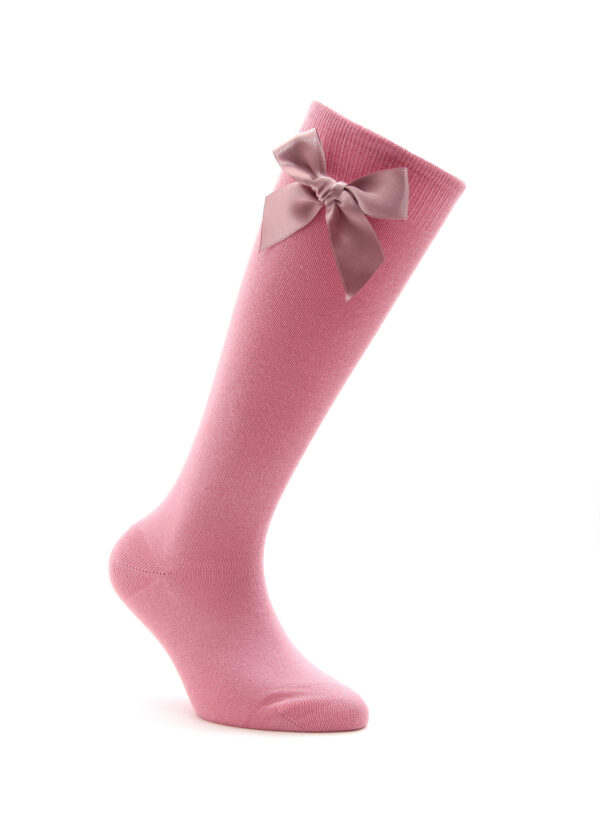 Meia Alta para Criança com Laço Rosa Velho