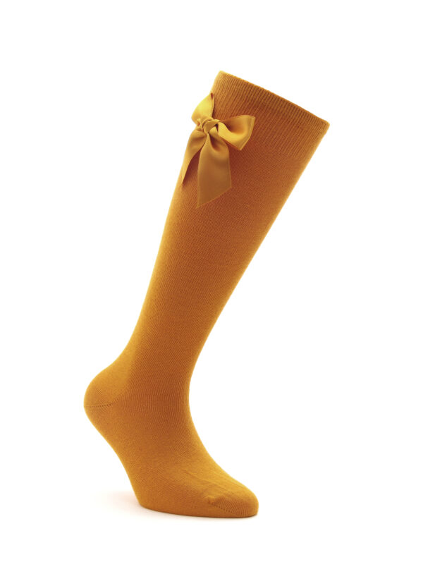 Meia Alta para Criança com Laço Amarelo Torrado